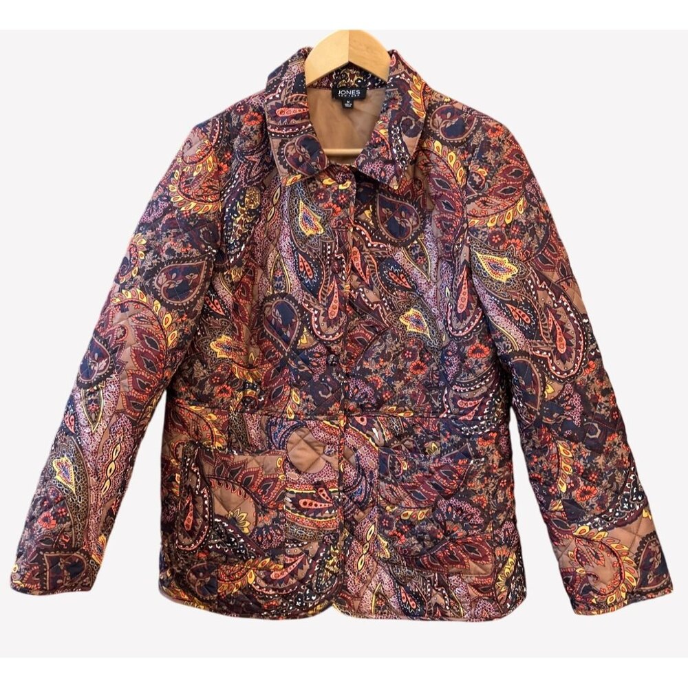 Y2K Jones New York Paisley Quilted Jacket Boho Retro Fall Coat Artsy Earth Tones